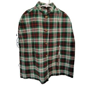 Vintage Girls Plaid Cape Coat Size‎ 10 Green Red Festive Holiday Tartan